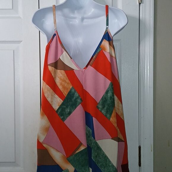 LUUKSE Boutique wide leg Multicolor Geometric Print Boho Jumpsuit Sz S NWOT - Picture 9 of 10